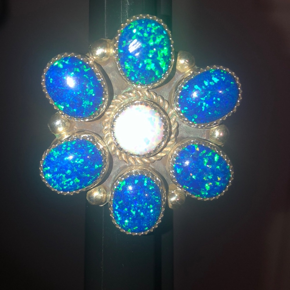 M&S Blue and white opal sterling silver ring